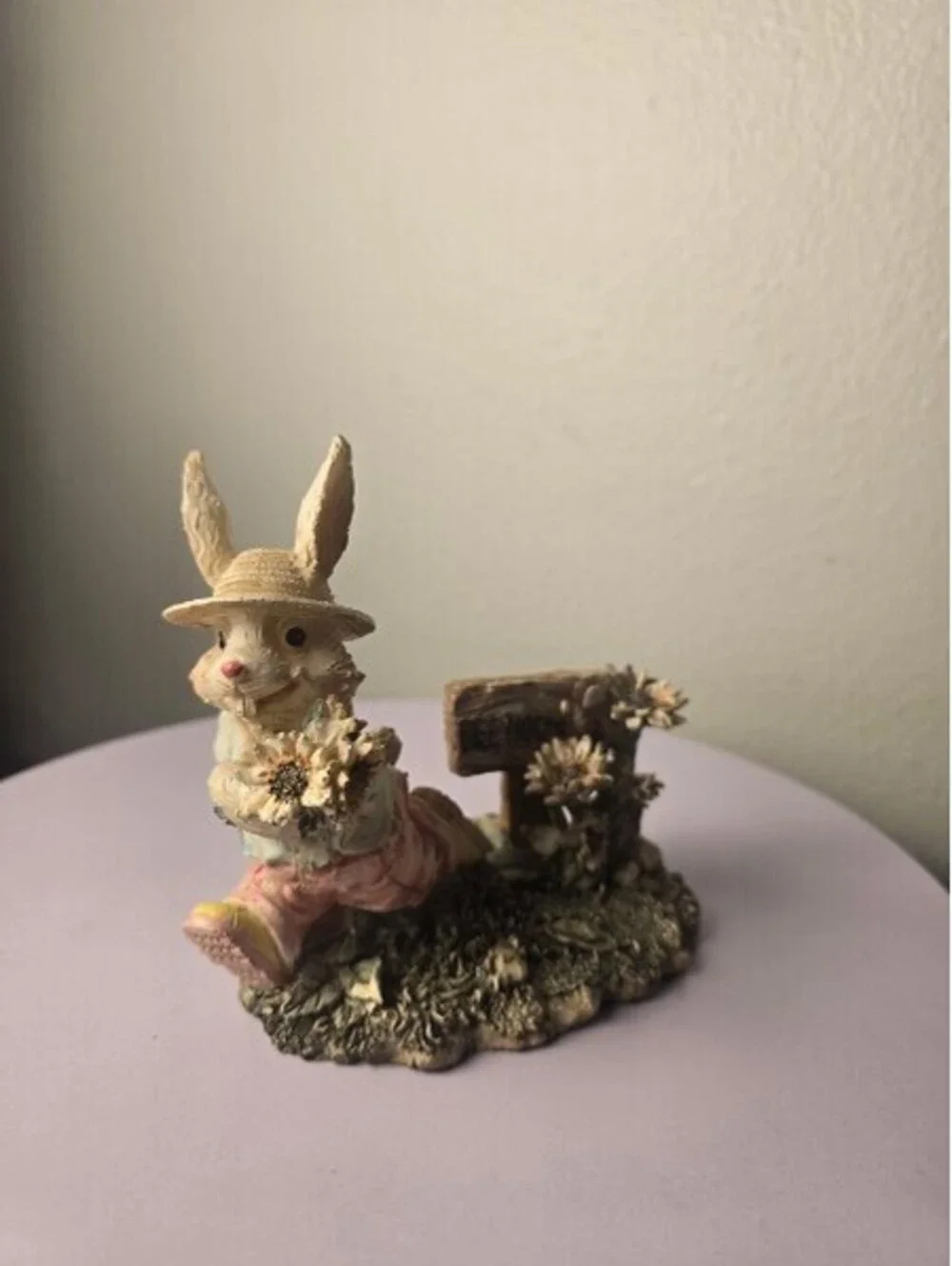 Vintage Resin Easter Bunny Family Garden Diorama Figurine Log Scene Set of Four